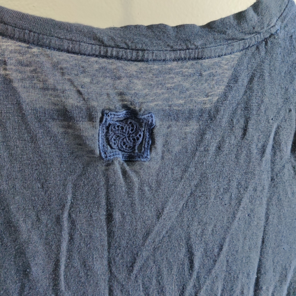 120% lino Blue V-neck shirt - Picture 4 of 8